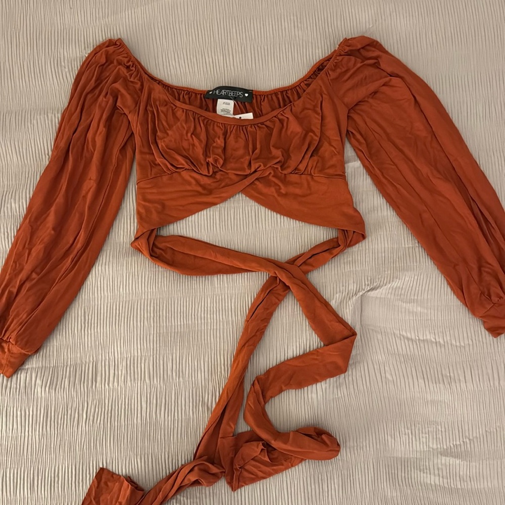 NWT Burnt Orange Crop Top with Tied Back